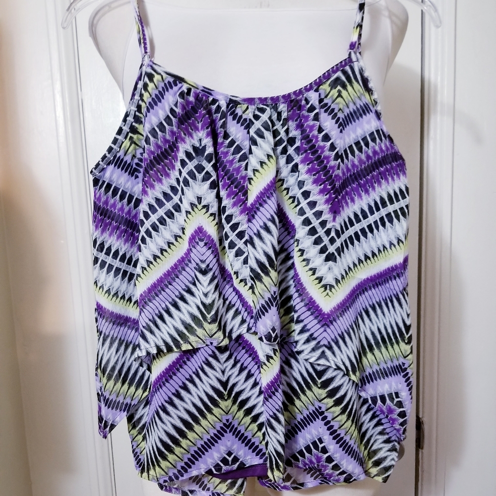 NY & CO purple chiffon overlay tank top camisole - Picture 5 of 7